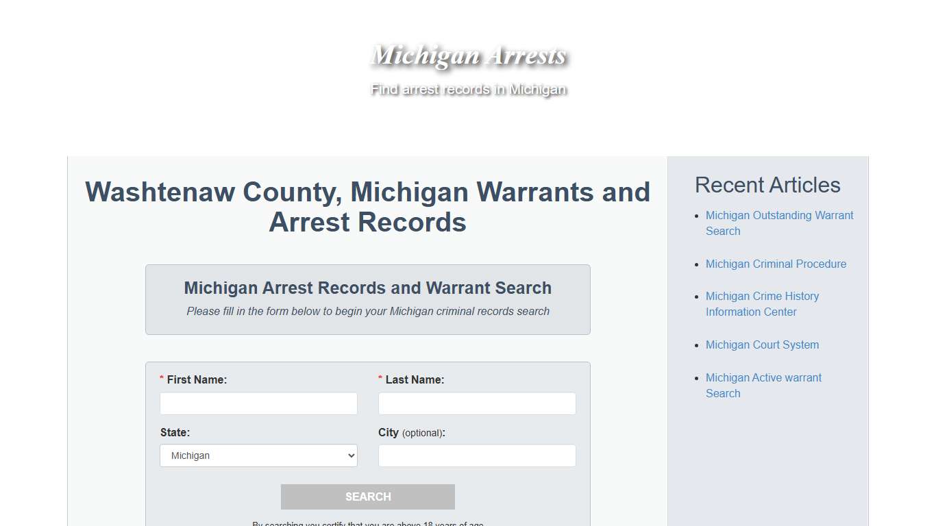 Washtenaw County, Michigan Warrants and Arrest Records - Michigan Arrests